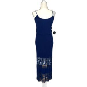 Allison Brittney Navy Crepe Tank Maxi Dress with Lace Details Size S